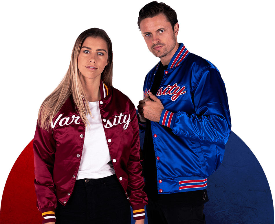 Australian Boy and Girl wearing a customized jackets of read and blue color